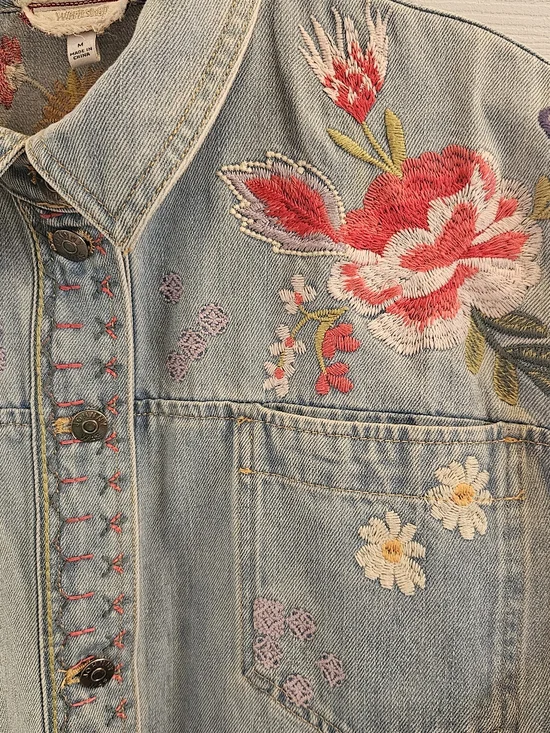 Johnny Was Embroidered Light Blue Denim Women's Jeans Jacket - Picture 6 of 10